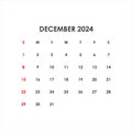 Calendar for December 2024. The week starts on Sunday.